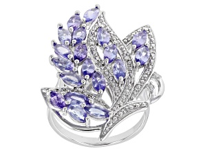 Blue Tanzanite Rhodium Over Sterling Silver Ring. 2.45ctw