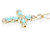 Blue Sleeping Beauty Turquoise 18k Yellow Gold Over Sterling Silver Cross Pendant With Chain .18ctw