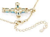 Blue Turquoise 18k Yellow Gold Over Sterling Silver Cross Pendant With Chain .18ctw