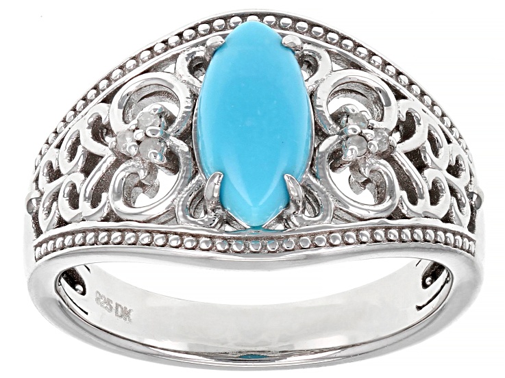 Blue Sleeping Beauty Turquoise Rhodium Over Sterling Silver Ring 