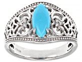 Blue Sleeping Beauty Turquoise Rhodium Over Sterling Silver Ring .03ctw