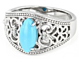 Blue Sleeping Beauty Turquoise Rhodium Over Sterling Silver Ring .03ctw