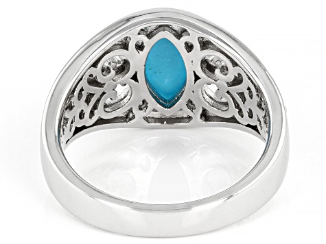 Blue Sleeping Beauty Turquoise Rhodium Over Sterling Silver Ring .03ctw