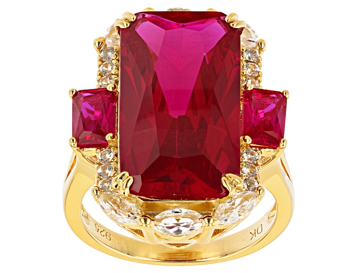 Red Lab Created Ruby 18k Yellow Gold Over Sterling Silver Ring