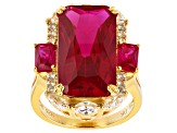 Red Lab Created Ruby 18k Yellow Gold Over Sterling Silver Ring 15.78ctw