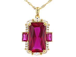 Red Lab Created Ruby 18k Yellow Gold Over Sterling Silver Pendant With Chain 15.78ctw