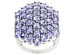 Blue Tanzanite Rhodium Over Sterling Silver Cluster Ring. 5.60ctw