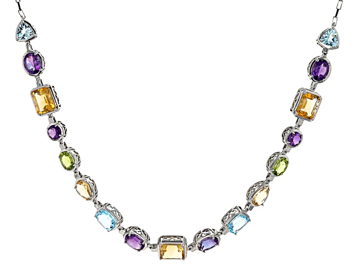 Multi-Gemstone Rhodium Over Sterling Silver Necklace 31.00 Multi-Gemstone Rhodium Over Sterling Silver Necklace 31.00