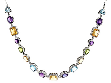 Multi-Gemstone Rhodium Over Sterling Silver Necklace 31.00ctw