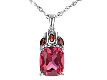 Picture of Red Lab Created Padparadscha Sapphire Rhodium Over Sterling Silver Pendant With Chain. 6.63ctw