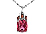 Red Lab Created Padparadscha Sapphire Rhodium Over Sterling Silver Pendant With Chain. 6.63ctw