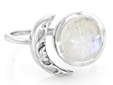 White Rainbow Moonstone Rhodium Over Sterling Silver Solitaire Ring