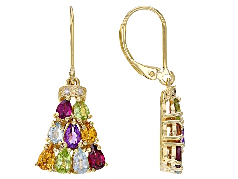 Multi Gemstone 18K Yellow Gold Over Sterling Silver Dangle Earrings 3.06ctw