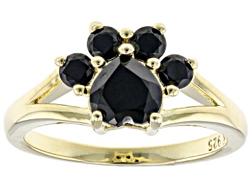 Picture of Black Spinel 18K Yellow Gold Over Sterling Silver Paw Print Ring. 1.12ctw