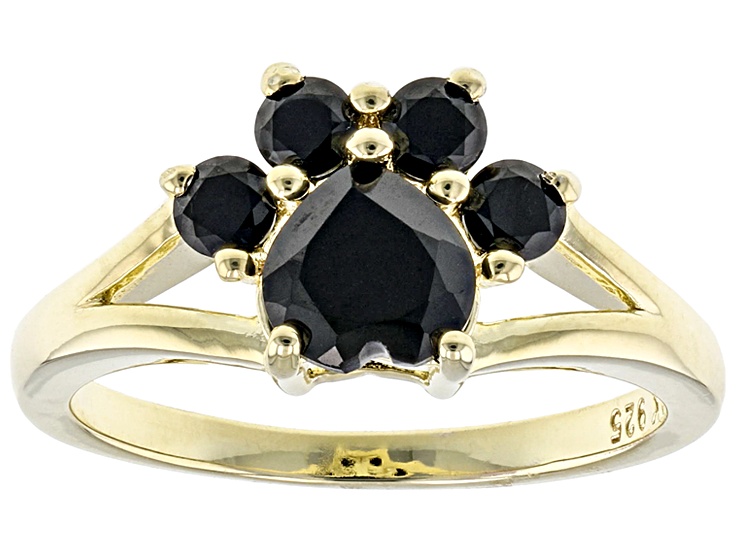 Black Spinel 18K Yellow Gold Over Sterling Silver Paw Print Ring. 1.12ctw