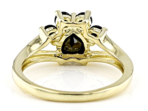 Black Spinel 18K Yellow Gold Over Sterling Silver Paw Print Ring. 1.12ctw