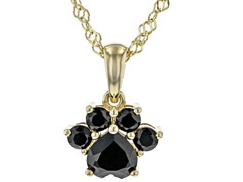 Black Spinel 18K Yellow Gold Over Sterling Silver Paw Print Pendant With Chain 1.12ctw