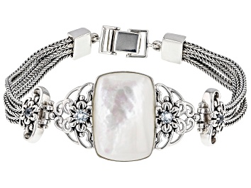 Picture of White Mother-Of-Pearl Rhodium Over Sterling Silver Bracelet 0.58ctw