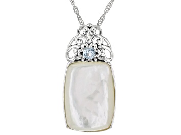 Picture of White Mother Of Pearl Rhodium Over Sterling Silver Pendant With Chain 0.17ct