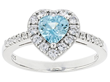 Picture of Blue Zircon Rhodium Over Sterling Silver Heart Ring 1.38ctw