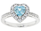 Blue Zircon Rhodium Over Sterling Silver Heart Ring 1.38ctw