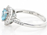 Blue Zircon Rhodium Over Sterling Silver Heart Ring 1.38ctw