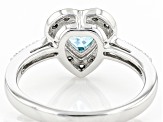 Blue Zircon Rhodium Over Sterling Silver Heart Ring 1.38ctw