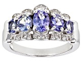 Blue Tanzanite Rhodium Over Sterling Silver Ring. 1.63ctw