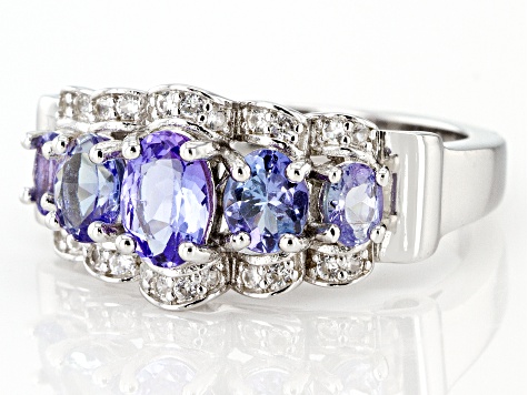 Blue Tanzanite Rhodium Over Sterling Silver Ring. 1.63ctw