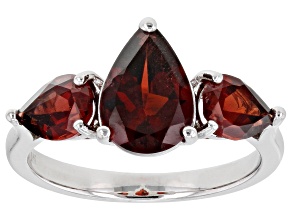 Red Vermelho Garnet™ Rhodium Over Sterling Silver 3 Stone Ring. 3.01ctw