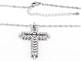 Multi-Tourmaline Rhodium Over Sterling Silver Cross Pendant With Chain 3.06ctw