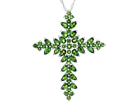 Green Chrome Diopside Rhodium Over Sterling Silver Pendant with Chain. 6.34ctw