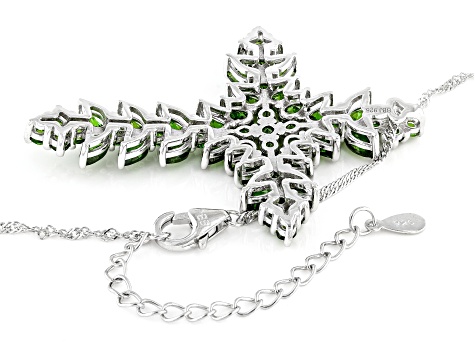 Green Chrome Diopside Rhodium Over Sterling Silver Pendant with Chain. 6.34ctw