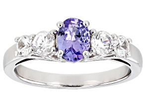 Blue Tanzanite Rhodium Over Sterling Silver Ring. 1.29ctw