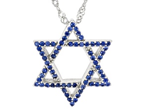 Blue Lab Created Sapphire Rhodium Over Sterling Silver Star of David Pendant With Chain. 0.36ctw