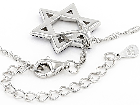 Blue Lab Created Sapphire Rhodium Over Sterling Silver Star of David Pendant With Chain. 0.36ctw