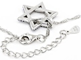 Blue Lab Created Sapphire Rhodium Over Sterling Silver Star of David Pendant With Chain. 0.36ctw