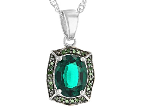 Green Lab Created Emerald Rhodium Over Sterling Silver Pendant With Chain 1.46ctw