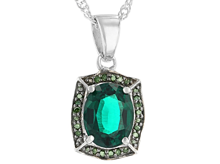 Green Lab Created Emerald Rhodium Over Sterling Silver