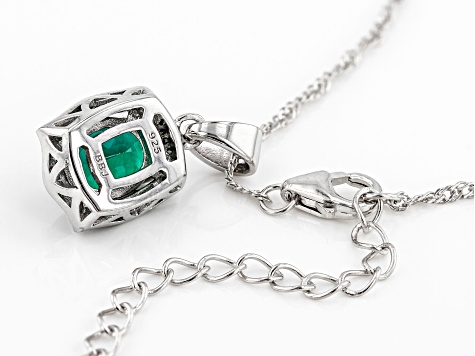 Green Lab Created Emerald Rhodium Over Sterling Silver Pendant With Chain 1.46ctw