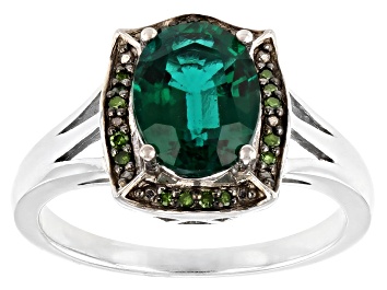 Picture of Green Lab Created Emerald Rhodium Over Sterling Silver Ring 1.46ctw