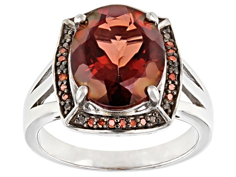 Red Labradorite Rhodium Over Sterling Silver Ring 3.59ctw