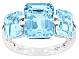 Blue Glacier Topaz Rhodium Over Sterling Silver 3 Stone Ring 8.08ctw