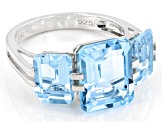 Blue Glacier Topaz Rhodium Over Sterling Silver 3 Stone Ring 8.08ctw