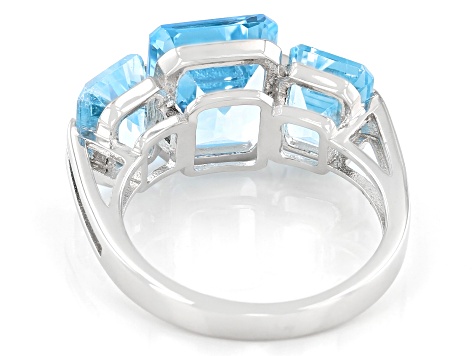 Blue Glacier Topaz Rhodium Over Sterling Silver 3 Stone Ring 8.08ctw