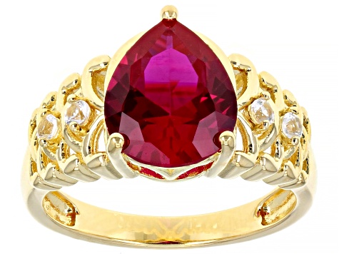 Red Lab Created Ruby 18k yellow Gold Over Sterling Silver Ring 3.10ctw
