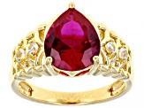 Red Lab Created Ruby 18k yellow Gold Over Sterling Silver Ring 3.10ctw