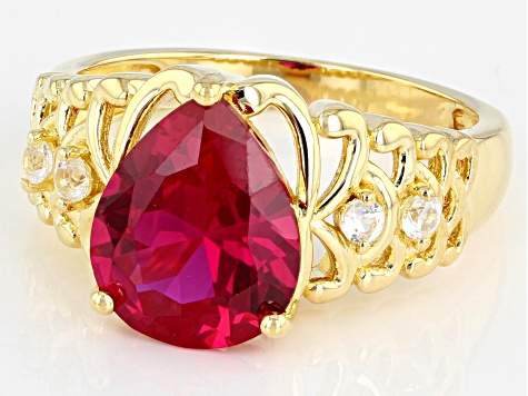 Red Lab Created Ruby 18k yellow Gold Over Sterling Silver Ring 3.10ctw