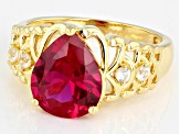 Red Lab Created Ruby 18k yellow Gold Over Sterling Silver Ring 3.10ctw