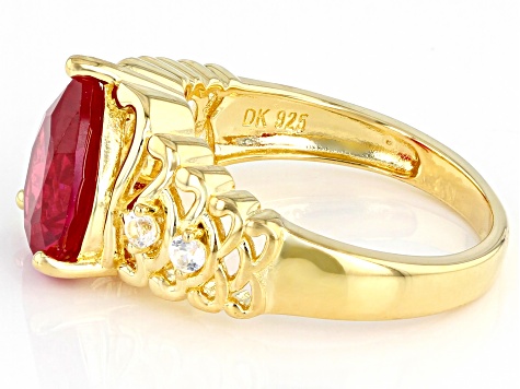 Red Lab Created Ruby 18k yellow Gold Over Sterling Silver Ring 3.10ctw